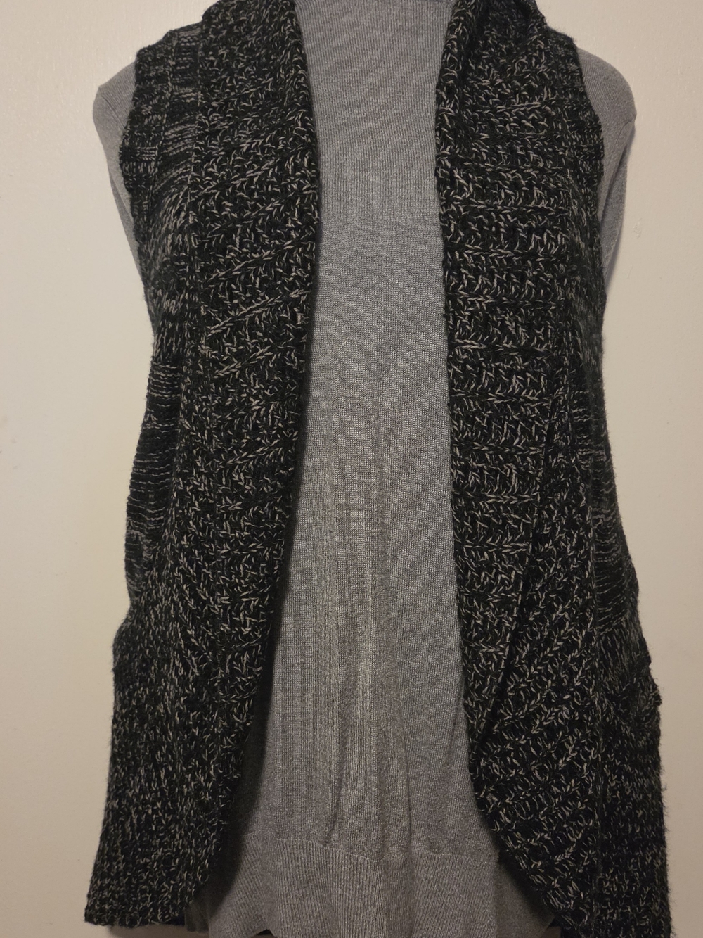 Cozy Open-Front Black & White Knit Sweater Vest